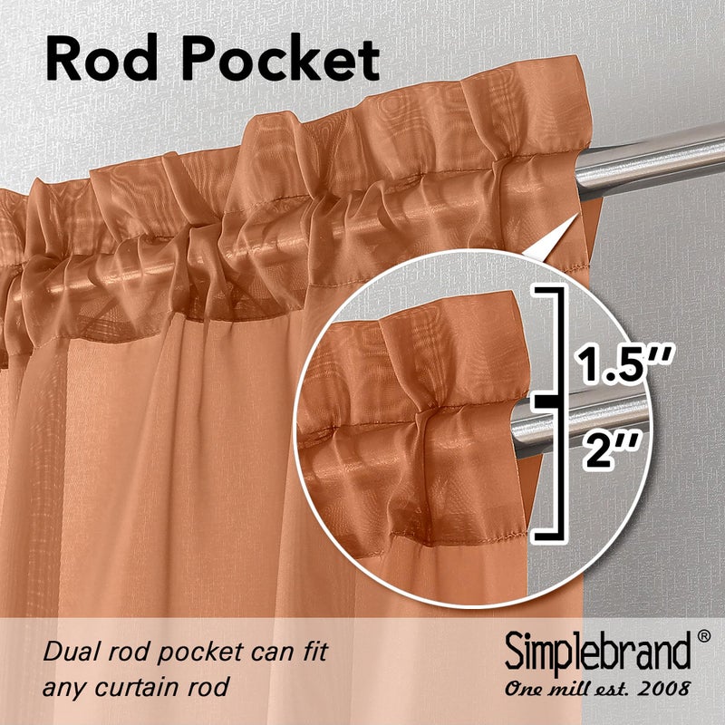 Simplebrand Orange Sheer Curtains 63 Inch Length 2 Panels, Rod Pocket Solid Color Window Sheer Curtain Panels, Elegant Curtains & Drapes for Living Room, Bedroom (42" W x 63" L) - Image 2