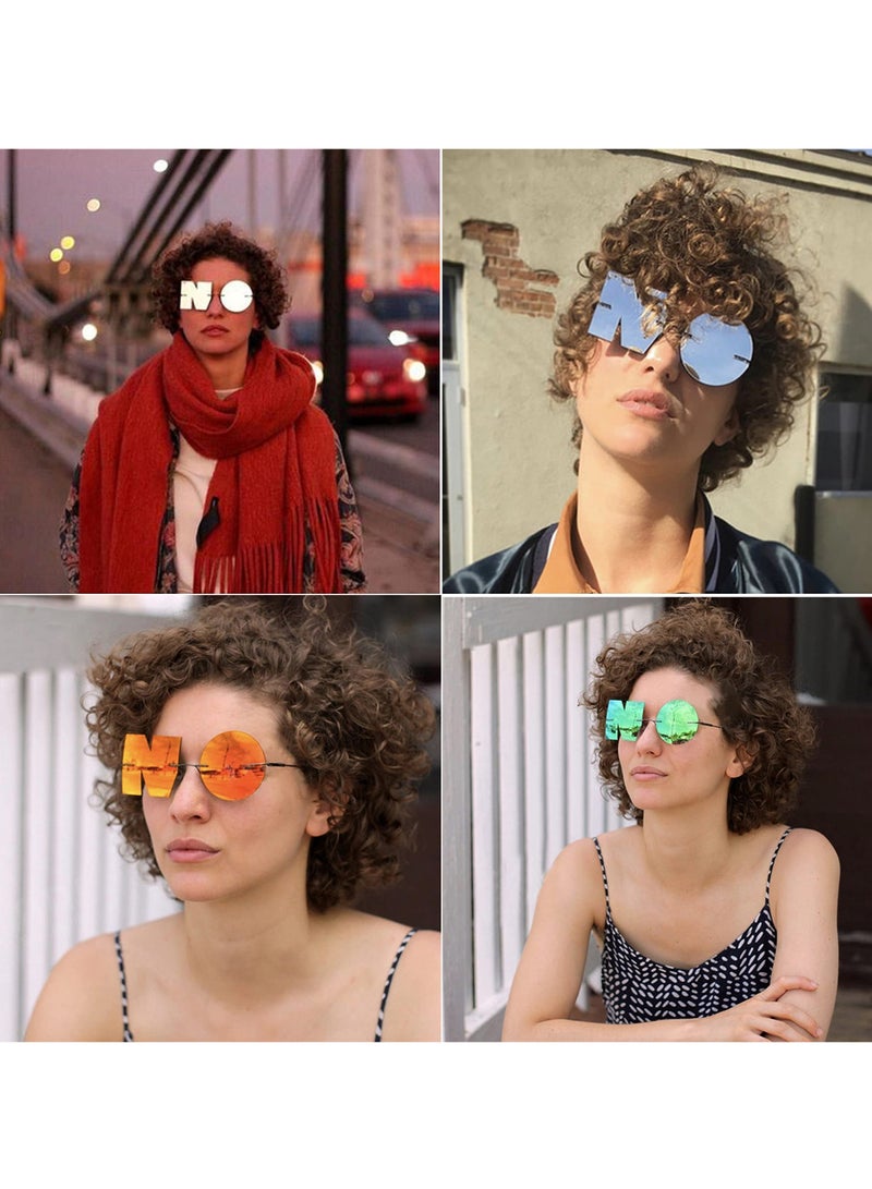 SYOSI 2PCS Letter No Party Rimless Irregular Design Sunglasses, Funny Sunglasses, Unique UV Protection Sunglasses Eyewears for Women Men, Beach Party Gifts (Black, Blue) - Image 2