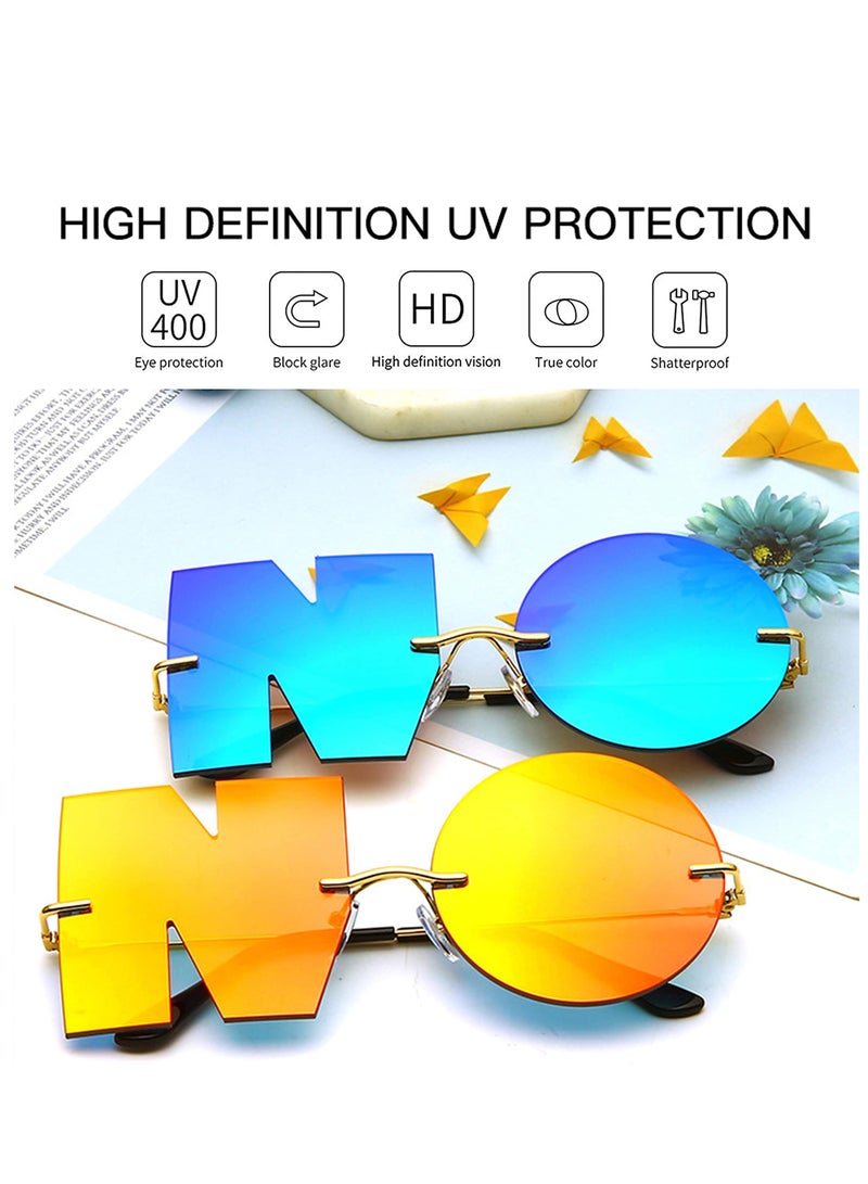 SYOSI 2PCS Letter No Party Rimless Irregular Design Sunglasses, Funny Sunglasses, Unique UV Protection Sunglasses Eyewears for Women Men, Beach Party Gifts (Black, Blue) - Image 5