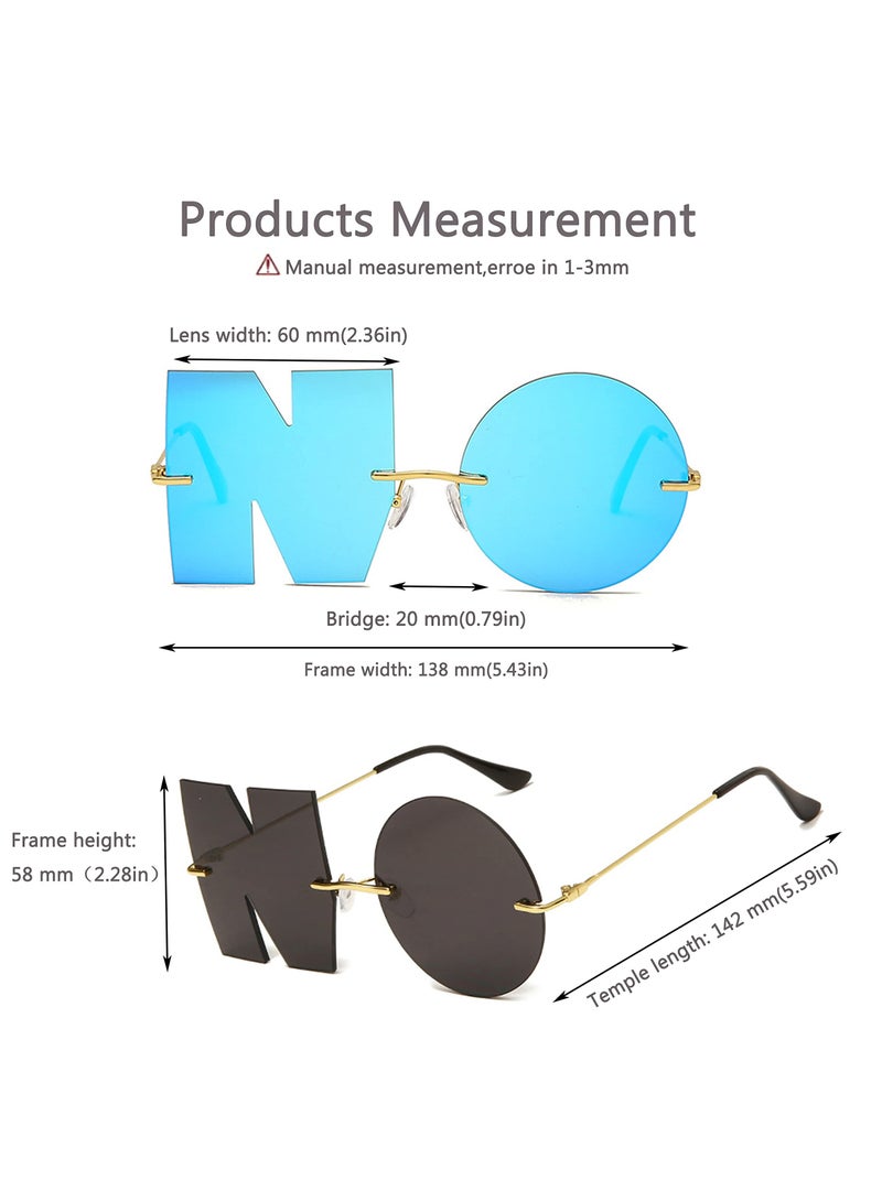 SYOSI 2PCS Letter No Party Rimless Irregular Design Sunglasses, Funny Sunglasses, Unique UV Protection Sunglasses Eyewears for Women Men, Beach Party Gifts (Black, Blue) - Image 4