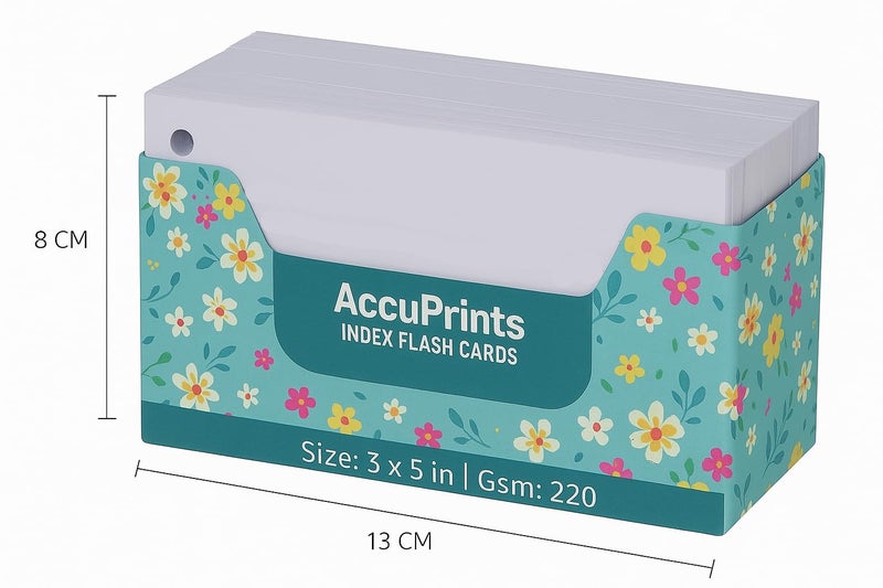 AccuPrints Unruled Index Flashcard - 3x5 inch, White, 100 Cards, 220 GSM - with Free Binder Rings for Short Notes, Cue Cards, Exam, Interview Preparation (3x5 inch Plain - 100 Sheets) - Image 2