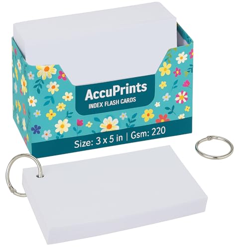 AccuPrints Unruled Index Flashcard - 3x5 inch, White, 100 Cards, 220 GSM - with Free Binder Rings for Short Notes, Cue Cards, Exam, Interview Preparation (3x5 inch Plain - 100 Sheets) - Image 1