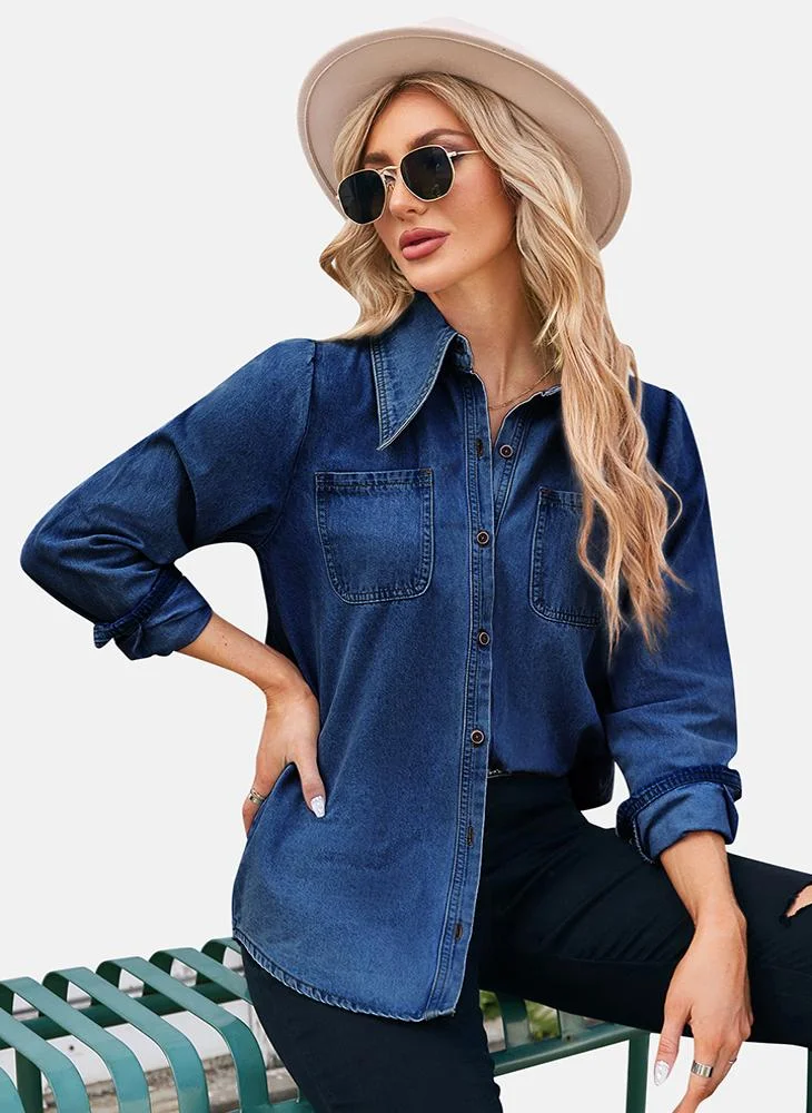 YUNIQEE Blue Plain Regular Fit Shirt