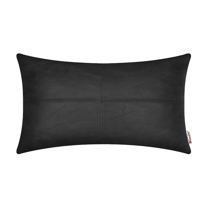 FAUX LEATHER THROW PILLOW COVERS 12 X 20 INCHES BLACK LEATHER PILLOW COVER HAND STITCHED LEATHER DECORATIVE LUMBAR PILLOW COVER FOR COUCH SOFA BED LIVING ROOM HOME GARDEN