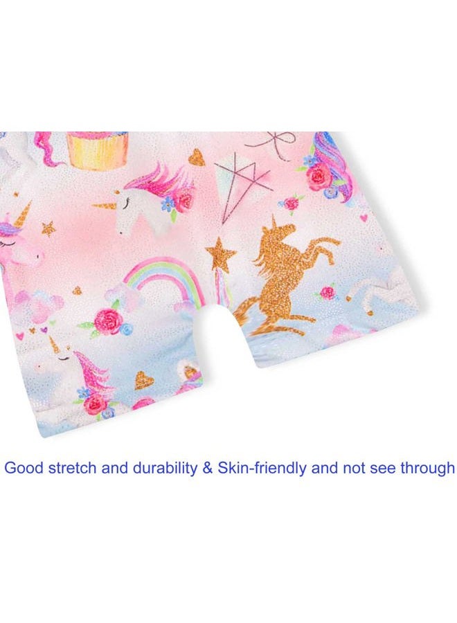 Domusgo Gymnastics Leotards for Girls Sparkly One-Piece Pro Kids Unitard Biketards with Shorts, Rainbow Unicorn Biketard, 5-6 years - Image 5