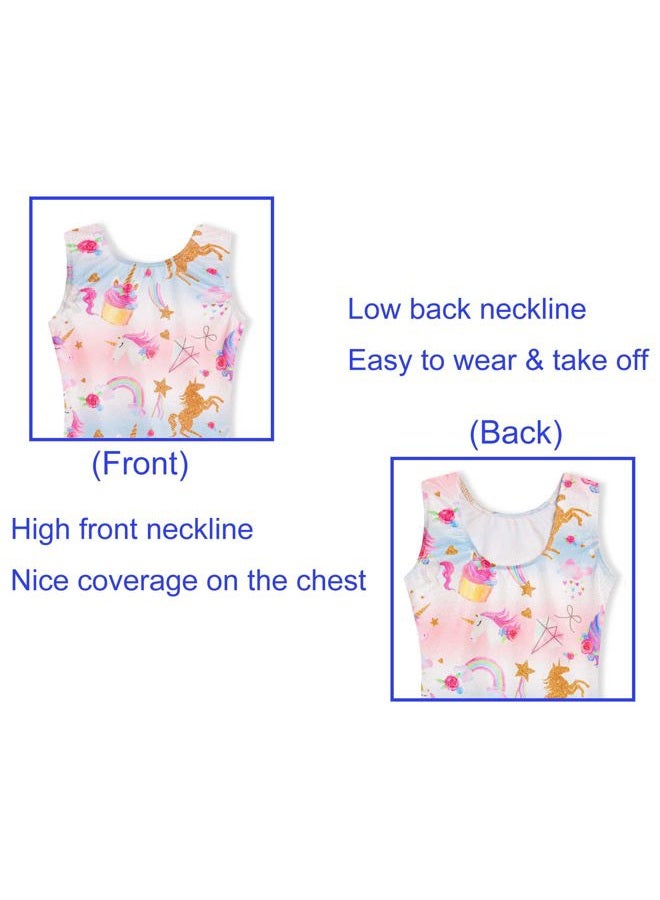 Domusgo Gymnastics Leotards for Girls Sparkly One-Piece Pro Kids Unitard Biketards with Shorts, Rainbow Unicorn Biketard, 5-6 years - Image 3