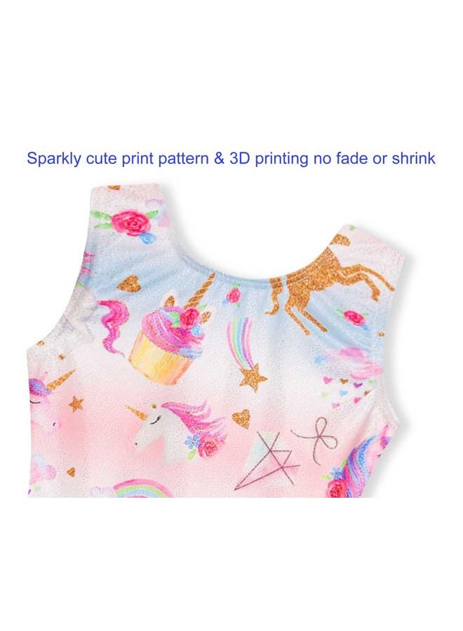 Domusgo Gymnastics Leotards for Girls Sparkly One-Piece Pro Kids Unitard Biketards with Shorts, Rainbow Unicorn Biketard, 5-6 years - Image 4