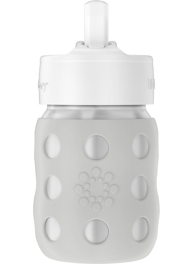 Lifefactory 8-Ounce Stainless-Steel Vacuum-Insulated Wide-Neck Baby Bottle with Straw Cap, Stone Gray - Image 1