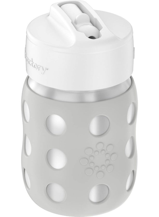 Lifefactory 8-Ounce Stainless-Steel Vacuum-Insulated Wide-Neck Baby Bottle with Straw Cap, Stone Gray - Image 3