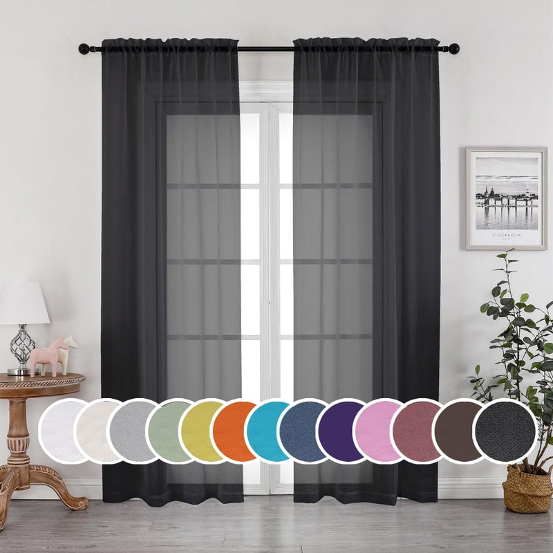 OWENIE Black Sheer Curtains Sheer Curtains 84 inch Length 2 Panels Set Rod Pocket Voile Fimly Sheer Drapes for Living RoomBedroom 2pcs Each 42 W x 84 L Black
