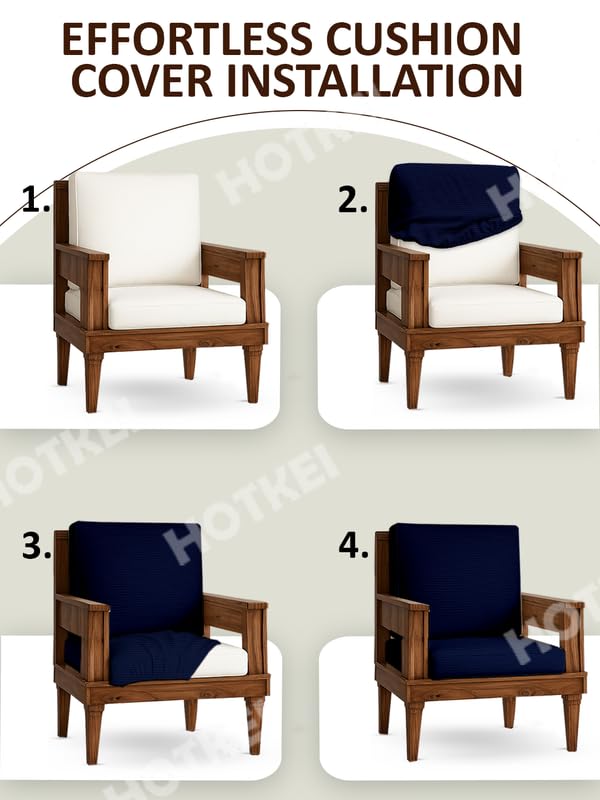 HOTKEI Navy Blue Dry Fit Pack of 6 Wooden Seat Covers 220 GSM Stretchable, Water-Resistant Elastic Sofa Slipcovers for 1-Seater Recliners Cushion Protector Sofa Cover Set - Image 5