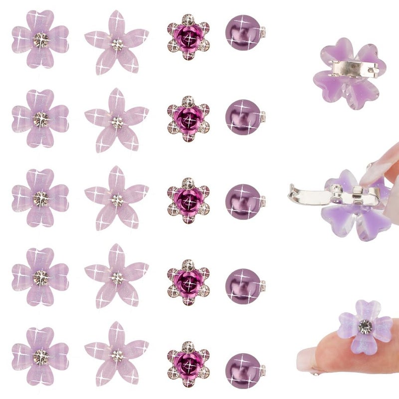 Ahoney 20Pcs Purple Flower Hair Clips with Rhinestone Mini Clips for Hair Cute Hair Pins Decorations Hair Clips for Prom Hair Barrettes Rapunzel Hair Accessories for Girls Women Purple