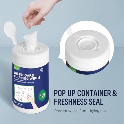 Loukin Whiteboard Cleaning Wipes, Dry Erase Board Cleaning Wipes, Non-toxic White board Wipes, 100 Wipes per Canister - Image 4