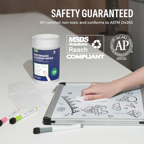 Loukin Whiteboard Cleaning Wipes, Dry Erase Board Cleaning Wipes, Non-toxic White board Wipes, 100 Wipes per Canister - Image 5