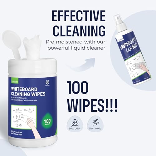 Loukin Whiteboard Cleaning Wipes, Dry Erase Board Cleaning Wipes, Non-toxic White board Wipes, 100 Wipes per Canister - Image 2