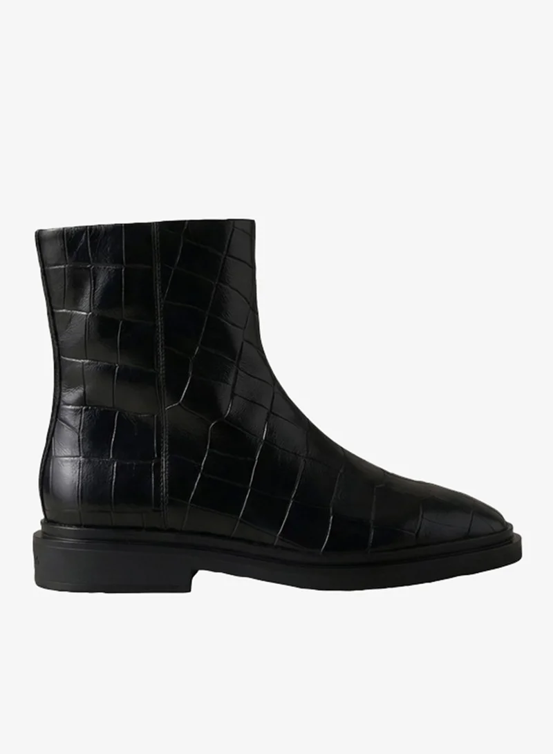 Calvin Klein Leather Croc-Effect Ankle Boots
