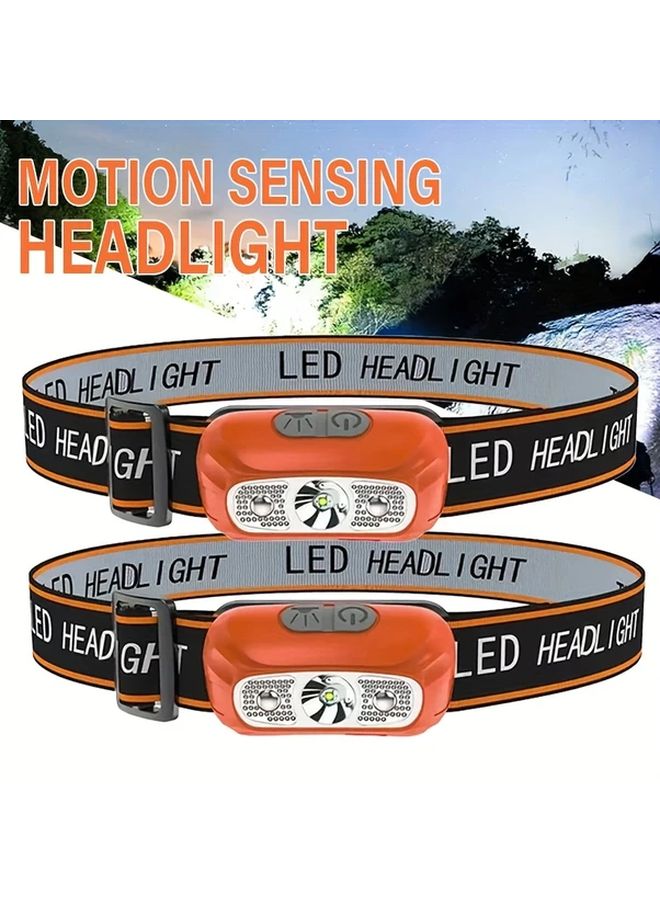 2pcs Mini Headlamp Motion Sensor Auto On Off USB Rechargeable LED Flashlight - Image 3