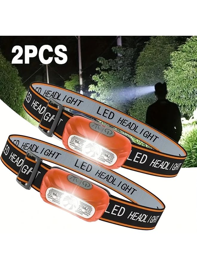 2pcs Mini Headlamp Motion Sensor Auto On Off USB Rechargeable LED Flashlight - Image 1