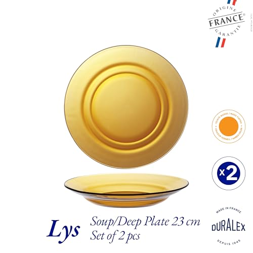 Duralex® LYS Clear Deep/Soup Glass Plates, Set of 2, 23 cm, for Cereal, Soup, Pasta and More (Amber (Gold)) - Image 3