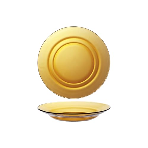 Duralex® LYS Clear Deep/Soup Glass Plates, Set of 2, 23 cm, for Cereal, Soup, Pasta and More (Amber (Gold)) - Image 1
