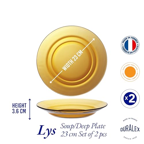 Duralex® LYS Clear Deep/Soup Glass Plates, Set of 2, 23 cm, for Cereal, Soup, Pasta and More (Amber (Gold)) - Image 5