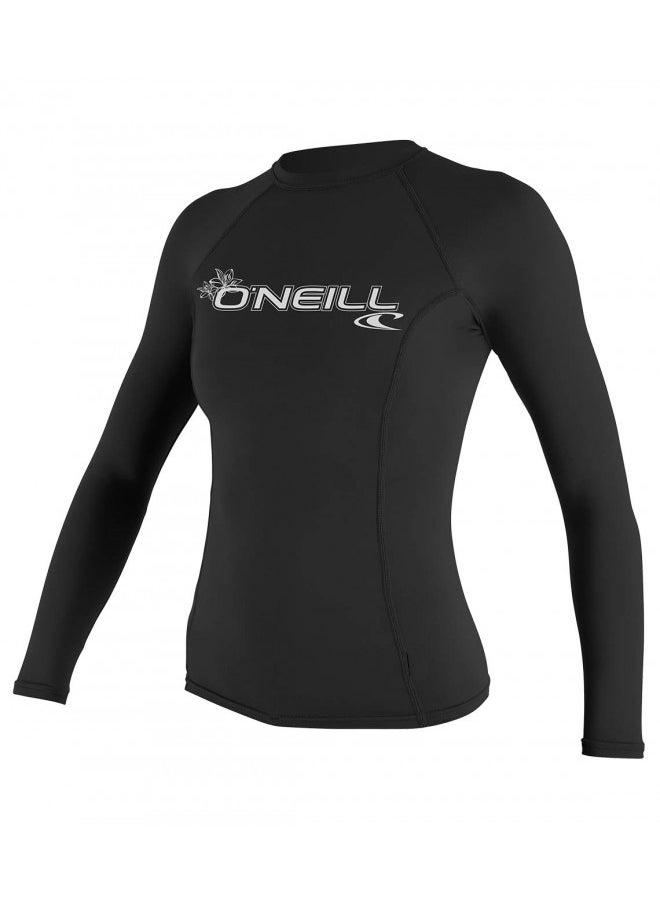 O'NEILL O'Neill UV Sun Protection Womens Basic Skins Long Sleeve Crew Sun Shirt Rash Guard, Black, X-Small  - Image 1