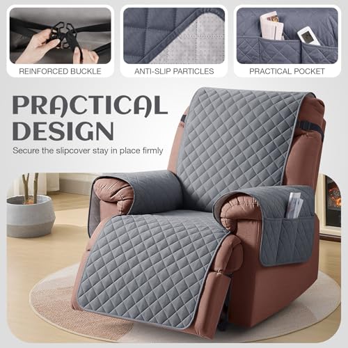 KinCam 100% Waterproof Recliner Chair Cover, Reclining Couch Covers for Pets, Dogs, Recliner Couch Slipcover Furniture Protector with Elastic Straps for Kids(23.6", Dark Gray) - Image 5