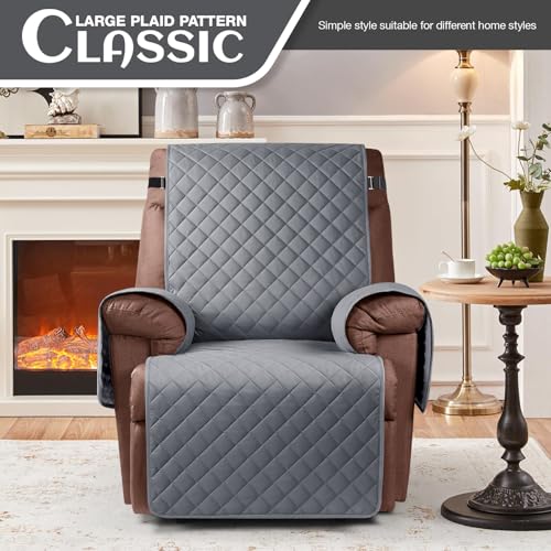 KinCam 100% Waterproof Recliner Chair Cover, Reclining Couch Covers for Pets, Dogs, Recliner Couch Slipcover Furniture Protector with Elastic Straps for Kids(23.6", Dark Gray) - Image 2
