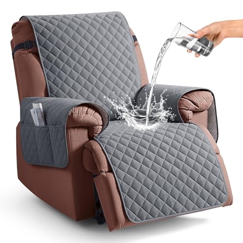 KinCam 100% Waterproof Recliner Chair Cover, Reclining Couch Covers for Pets, Dogs, Recliner Couch Slipcover Furniture Protector with Elastic Straps for Kids(23.6", Dark Gray) - Image 1