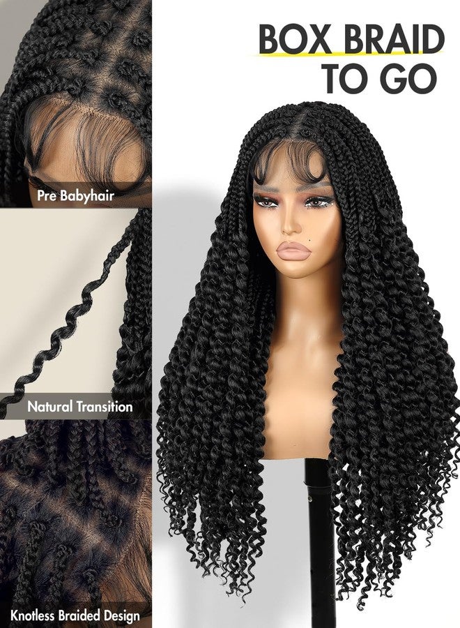 WIGER Knotless Full Double Lace Boho Braided Wigs for Black Women Lace Front Braid Wig with Baby Hair Synthetic Pre Plucked Knotless Box Braids Wig with Curly Ends for Daily Party (Nature Black) - Image 4