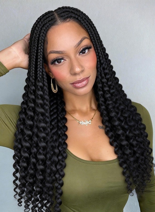 WIGER Knotless Full Double Lace Boho Braided Wigs for Black Women Lace Front Braid Wig with Baby Hair Synthetic Pre Plucked Knotless Box Braids Wig with Curly Ends for Daily Party (Nature Black) - Image 1