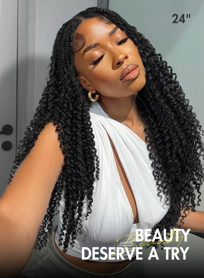 WIGER Knotless Full Double Lace Boho Braided Wigs for Black Women Lace Front Braid Wig with Baby Hair Synthetic Pre Plucked Knotless Box Braids Wig with Curly Ends for Daily Party (Nature Black) - Image 3
