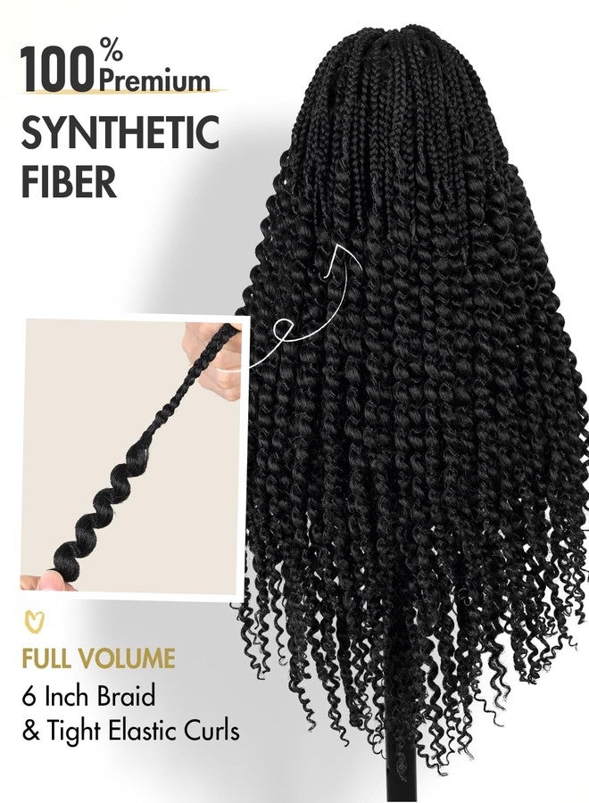 WIGER Knotless Full Double Lace Boho Braided Wigs for Black Women Lace Front Braid Wig with Baby Hair Synthetic Pre Plucked Knotless Box Braids Wig with Curly Ends for Daily Party (Nature Black) - Image 2