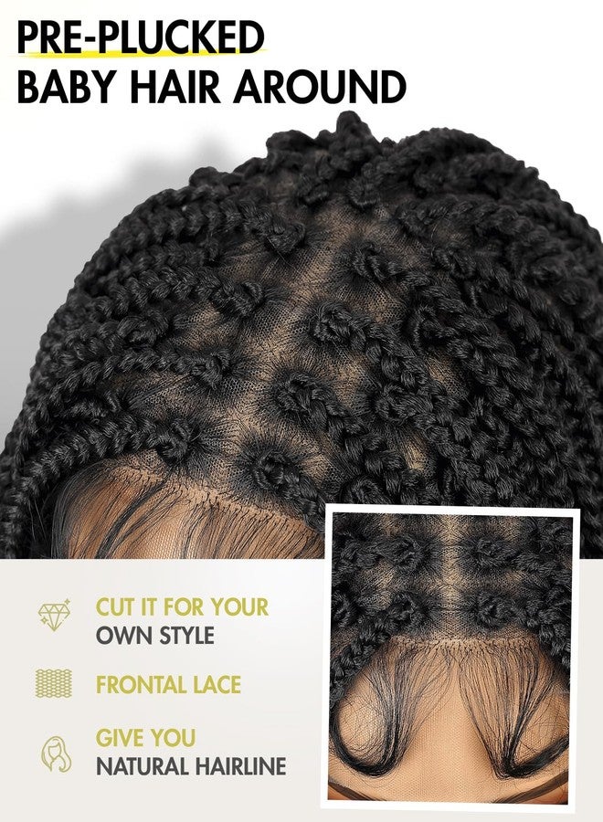 WIGER Knotless Full Double Lace Boho Braided Wigs for Black Women Lace Front Braid Wig with Baby Hair Synthetic Pre Plucked Knotless Box Braids Wig with Curly Ends for Daily Party (Nature Black) - Image 5