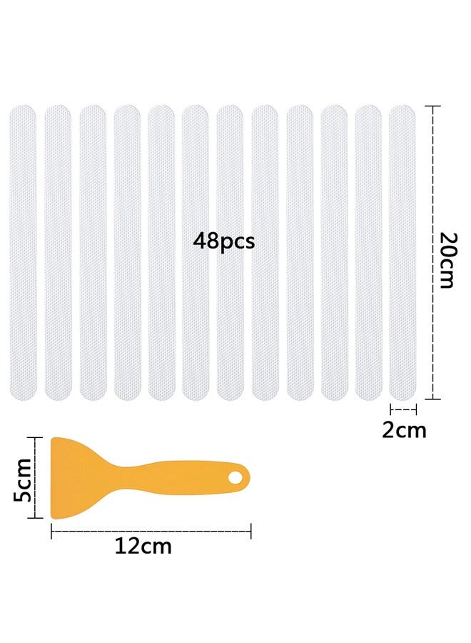 GUSGU Anti Slip Shower Stickers, 48 PCS Safety Bathtub Strips Adhesive Decals, Bathtub Non Slip Stickers and Scraper for Bath Tub, Shower Floor, Stairs, Ladders Clear ﻿ - Image 2