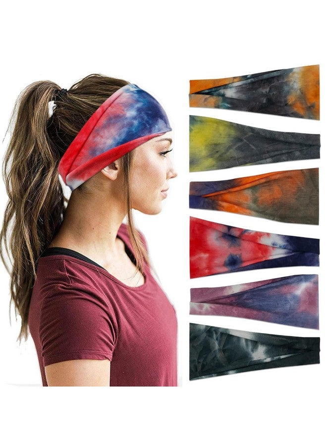 Nariele Headbands For Women Workout Wide Headband Yoga Head Bands For Women'S Hair Accessories Girls Fashion Band Tie Dye 6 Pack - Image 1