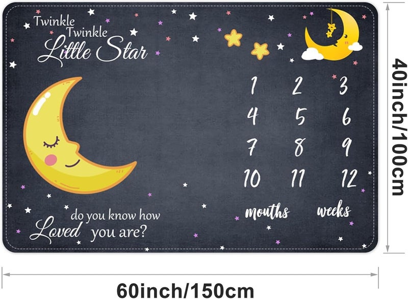 CSFOTO Baby Milestone Blanket 60x40 Starry Sky Newborn Month Blanket Star and Moon Newborn Photography Background Prop for Boy  Girl Personalized Shower Present with Frame - Image 3