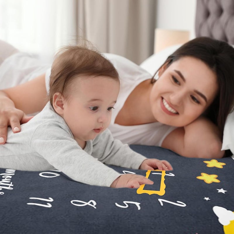 CSFOTO Baby Milestone Blanket 60x40 Starry Sky Newborn Month Blanket Star and Moon Newborn Photography Background Prop for Boy  Girl Personalized Shower Present with Frame - Image 4