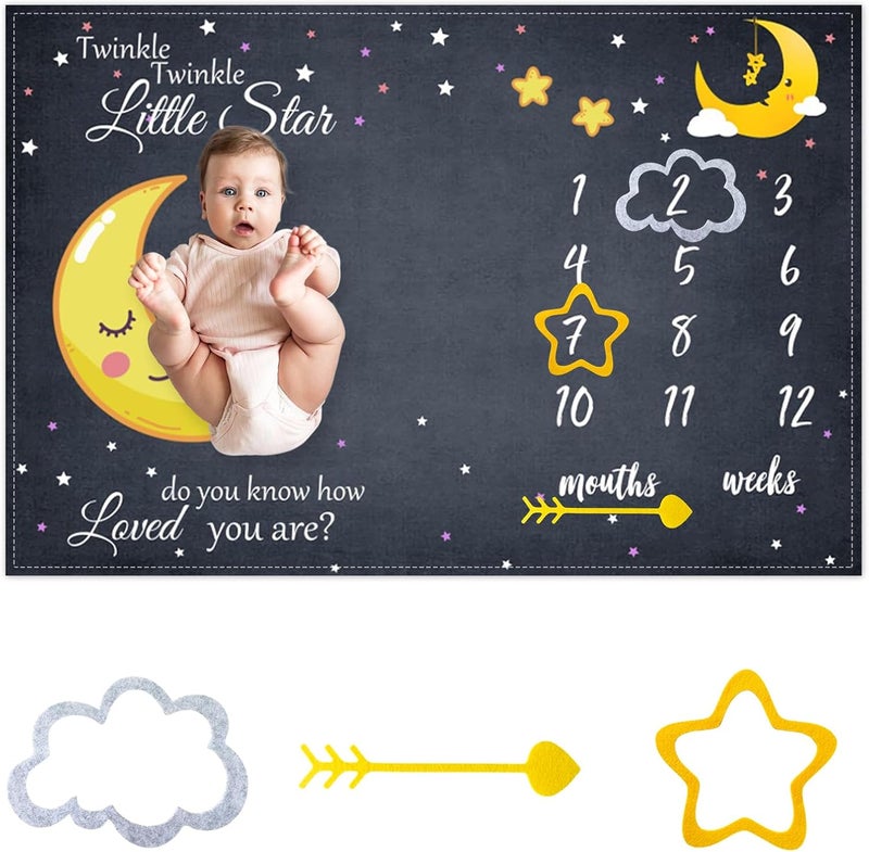 CSFOTO Baby Milestone Blanket 60x40 Starry Sky Newborn Month Blanket Star and Moon Newborn Photography Background Prop for Boy  Girl Personalized Shower Present with Frame - Image 1