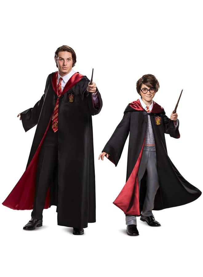 GGEROU Wizard Robe Costume Cosplay Set for Kids and Adults Dress Up Accessory with Striped Tie Glasses Frame Wizard Hat Magic Wand Pendant - Image 2