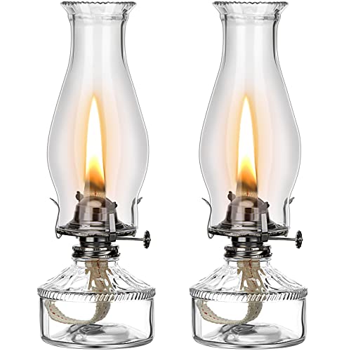Tuanse 2 Pcs Oil Lamps for Indoor Use Vintage Hurricane Emergency Glass Oil Lamps Large Lantern Classic Decorative Oil Lamp for Home Tabletop Emergency Lighting Supplies (Clear, Black) - Image 1