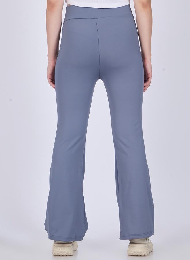 OUTZIDR Grey Criss-Cross Waistband Flared Leggings - Image 3