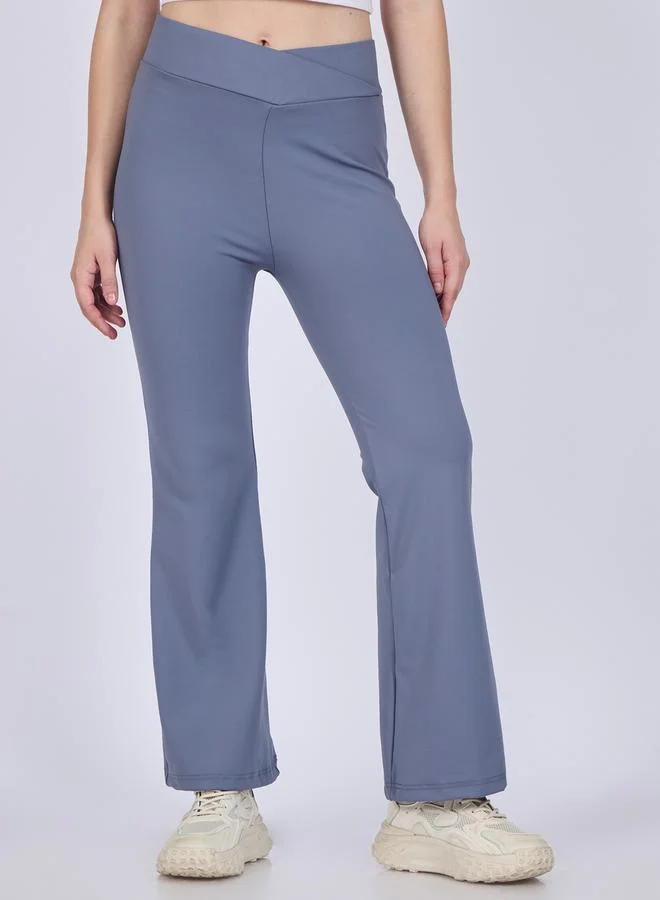 Outzidr  Grey Criss-Cross Waistband Flared Leggings for Women | Best Price UAE