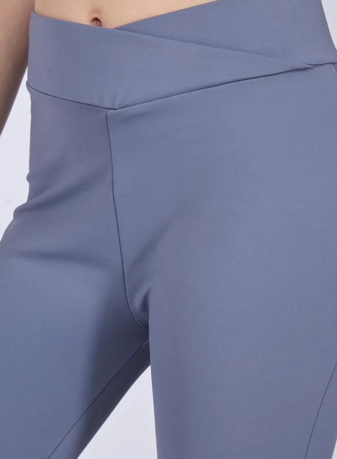 Outzidr  Grey Criss-Cross Waistband Flared Leggings for Women | Best Price UAE