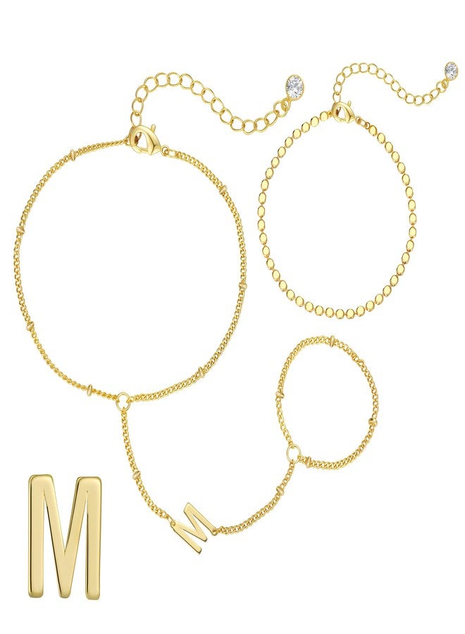 Ascona Initial Hand Chain Bracelet for Women-14K Gold Plated Ring Bracelet Hand Chain for Women Trendy,Dainty Letter A-Z Link Charm Stack Bracelets Set Jewelry Gifts, no gemstone - Image 1