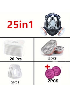 Verci 27 in 1 Silicone Full Face Respirator Mask, Reusable Pull-On Design for Gas, Paint, Chemical, Woodworking, Dust Protection Spherical Reusable Facepiece with Filter Cartridges  - Image 2