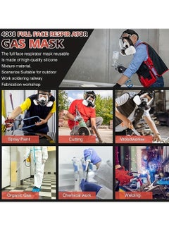 Verci 27 in 1 Silicone Full Face Respirator Mask, Reusable Pull-On Design for Gas, Paint, Chemical, Woodworking, Dust Protection Spherical Reusable Facepiece with Filter Cartridges  - Image 4