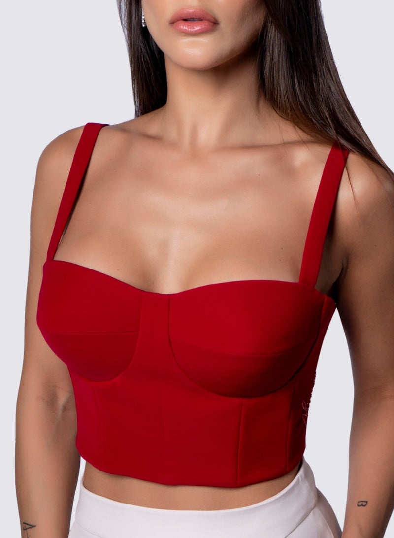 NIVA FASHION HOUSE Red Corset Crop Top  - Image 4