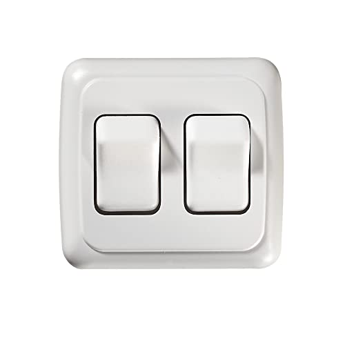 RV Designer S533, Contoured Wall Switch, Includes Base and Bezel, On / Off, Double, White, DC Electrical - Image 1