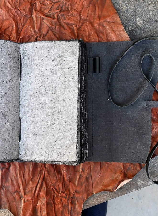 Modest Goods Vintage Black Leather Journal - 200 Pages Gray Deckle Edge Rustic Paper, Unlined Pages Book of Shadows, Grimoire, Junk Notebook, Fantasy Medieval Gifts, Sketchbook, Scrapbook (Raven Black, 9"x6") - Image 4